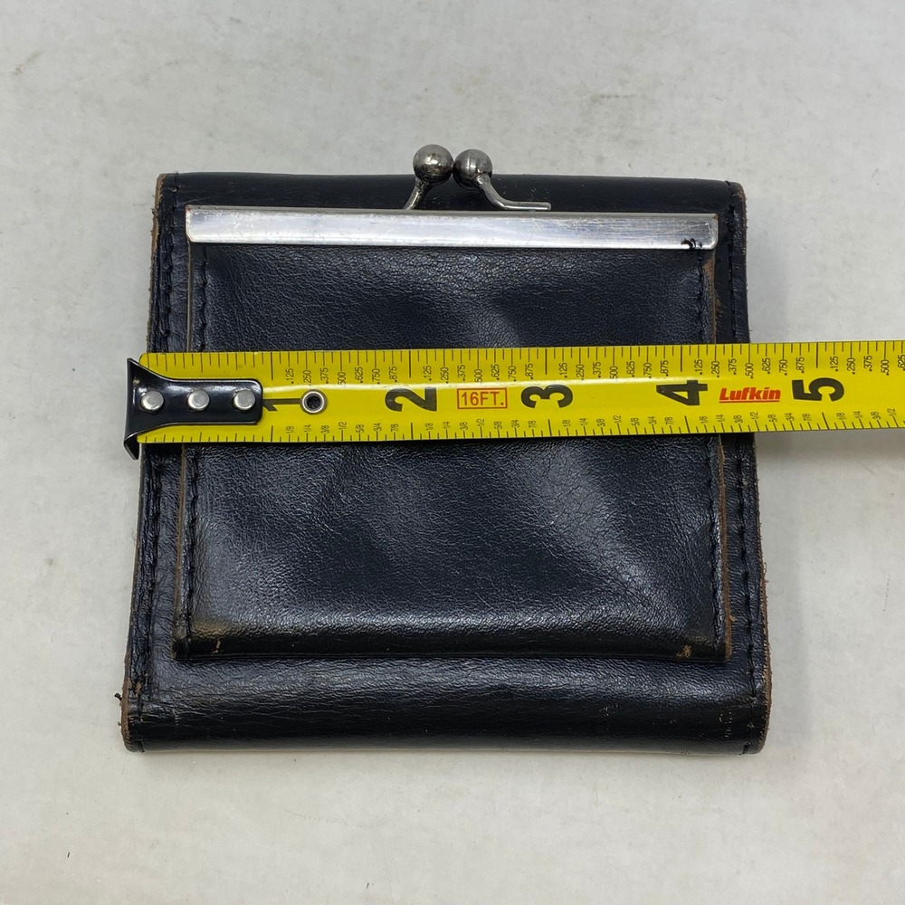 Patricia Nash Black Italian Leather Trifold Wallet Floral Kiss Lock Coin Pouch - Picture 9 of 9